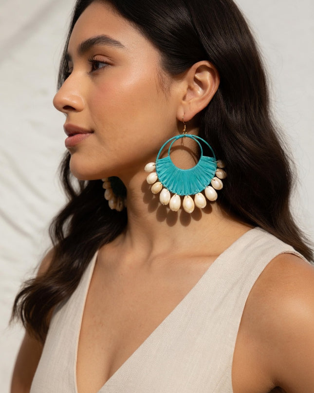 Boho Shell Fringe Statement Hoop Earrings