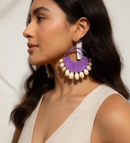 Boho Shell Fringe Statement Hoop Earrings