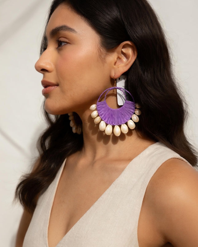 Boho Shell Fringe Statement Hoop Earrings