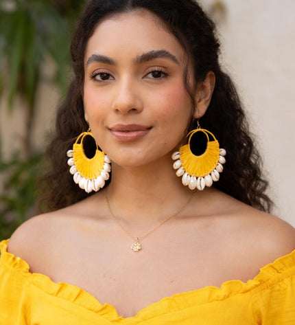 Boho Shell Fringe Statement Hoop Earrings