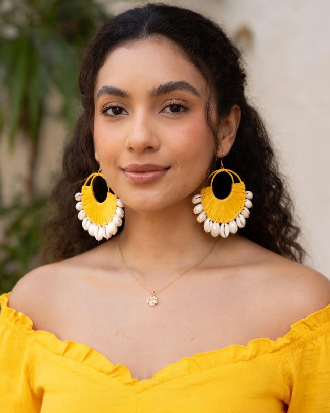 Boho Shell Fringe Statement Hoop Earrings