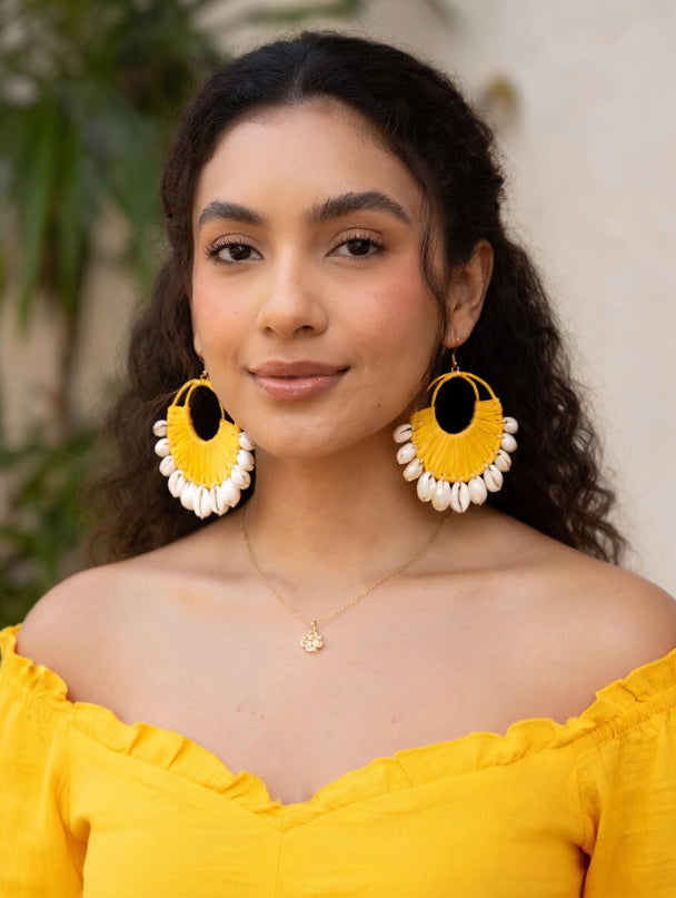 Boho Shell Fringe Statement Hoop Earrings