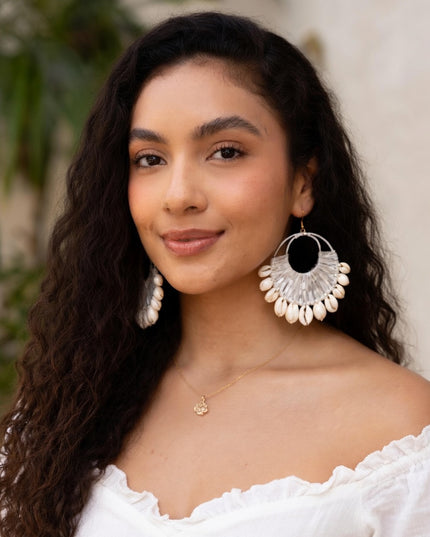 Boho Shell Fringe Statement Hoop Earrings