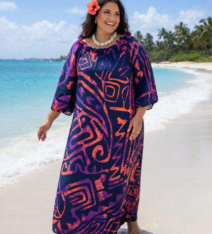 Tropical Tribal Print Chiffon Maxi Dress