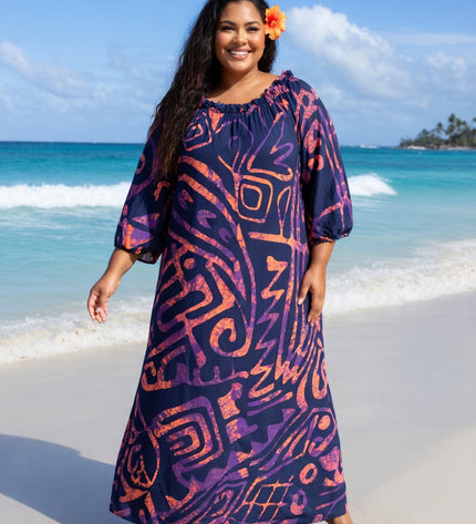 Tropical Tribal Print Chiffon Maxi Dress