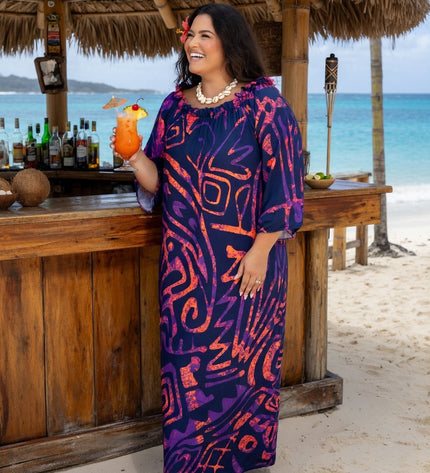 Tropical Tribal Print Chiffon Maxi Dress