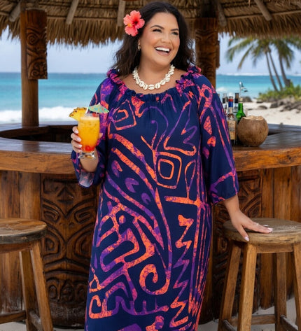 Tropical Tribal Print Chiffon Maxi Dress