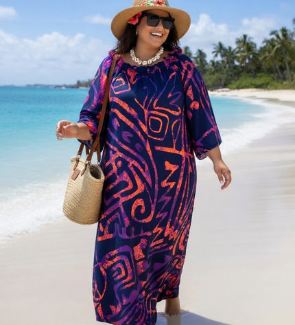 Tropical Tribal Print Chiffon Maxi Dress