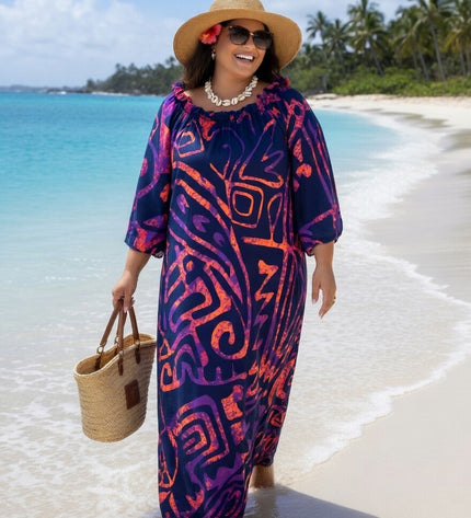 Tropical Tribal Print Chiffon Maxi Dress