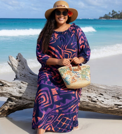 Tropical Tribal Print Chiffon Maxi Dress
