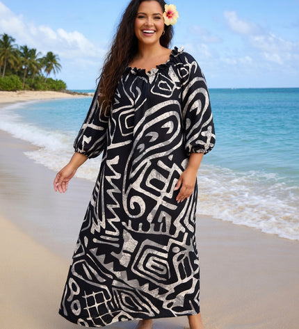 Elegant Tribal Print Chiffon Maxi Dress