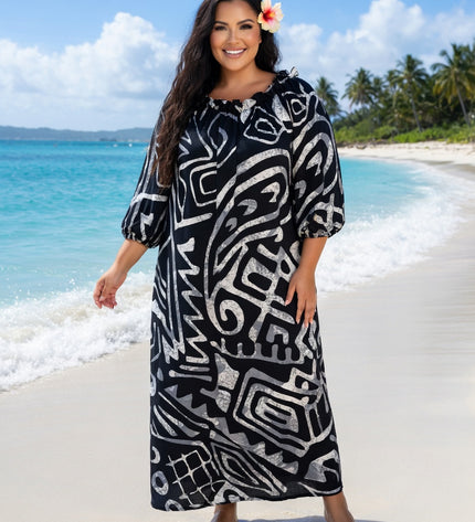 Elegant Tribal Print Chiffon Maxi Dress
