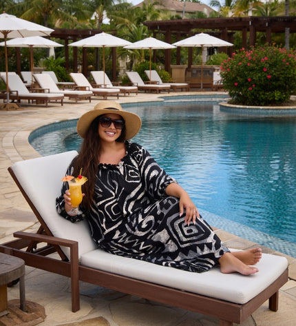 Elegant Tribal Print Chiffon Maxi Dress