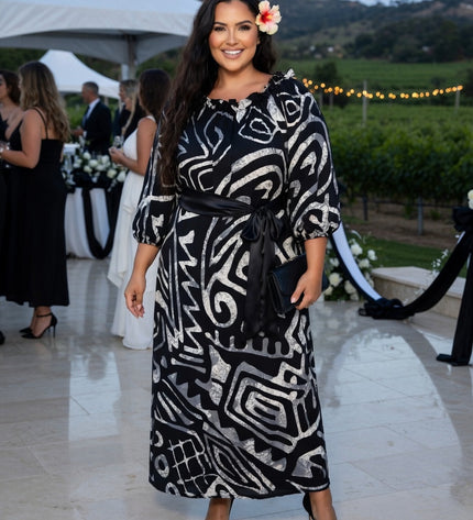 Elegant Tribal Print Chiffon Maxi Dress