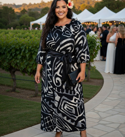 Elegant Tribal Print Chiffon Maxi Dress