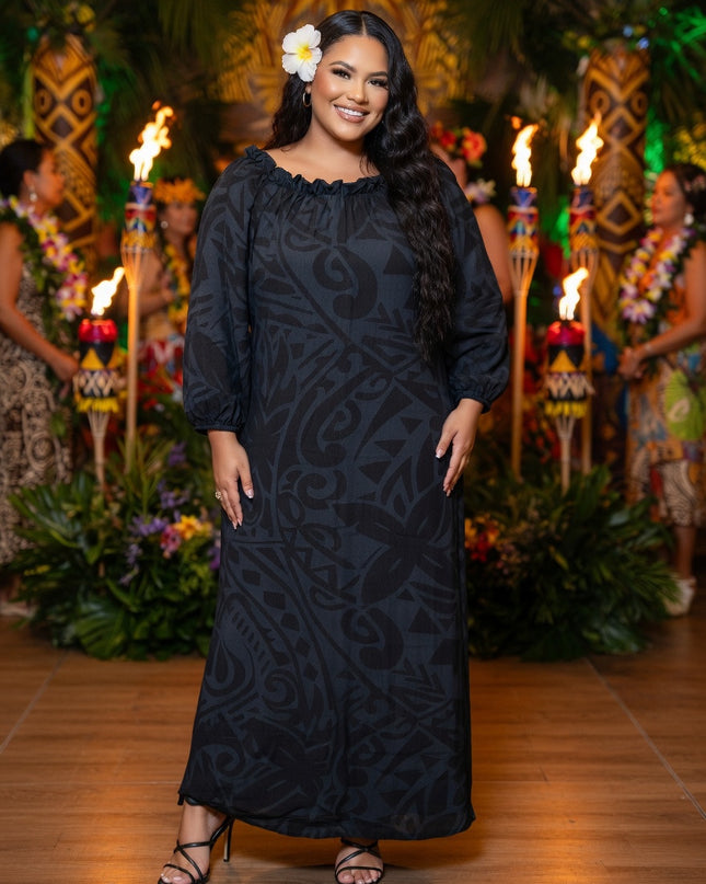 Elegant Tribal Print Chiffon  Maxi Dress - Black Resort Style