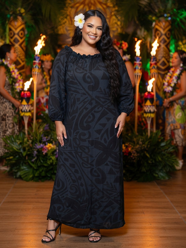 Elegant Tribal Print Chiffon  Maxi Dress - Black Resort Style