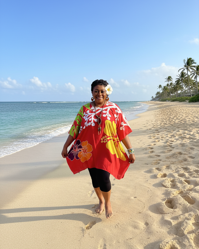 Rayon Floral Poncho Top-One Size