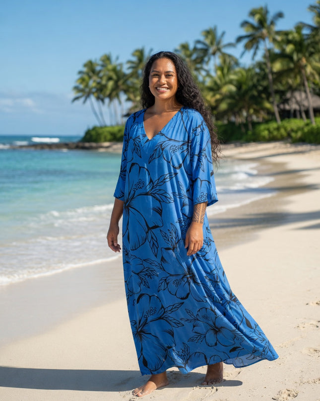 Island  Flow Maxi Dress - Ocean Bloom Blue
