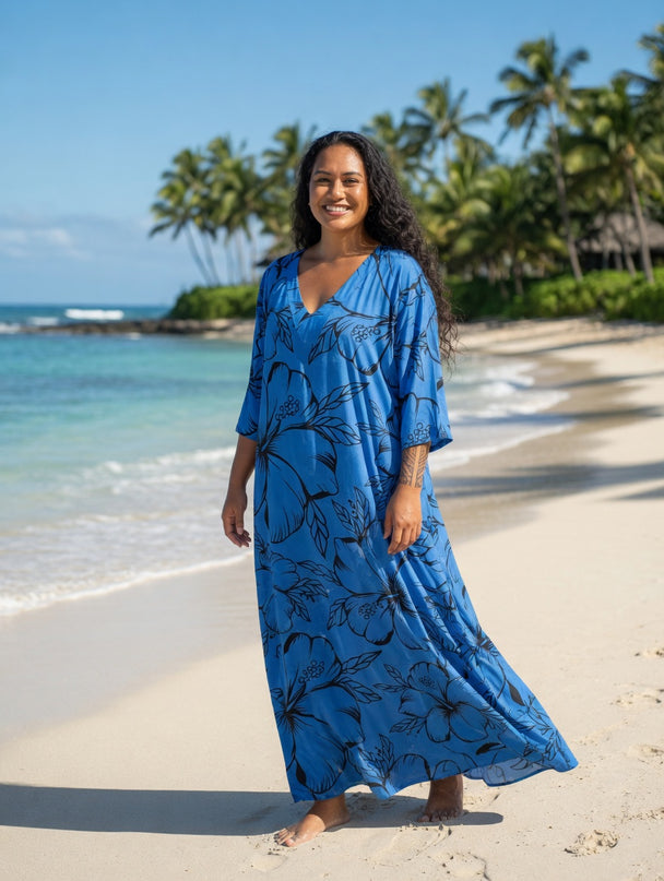 Island  Flow Maxi Dress - Ocean Bloom Blue