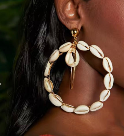 Shell Hoop Earrings - Tropical Statement Jewelry