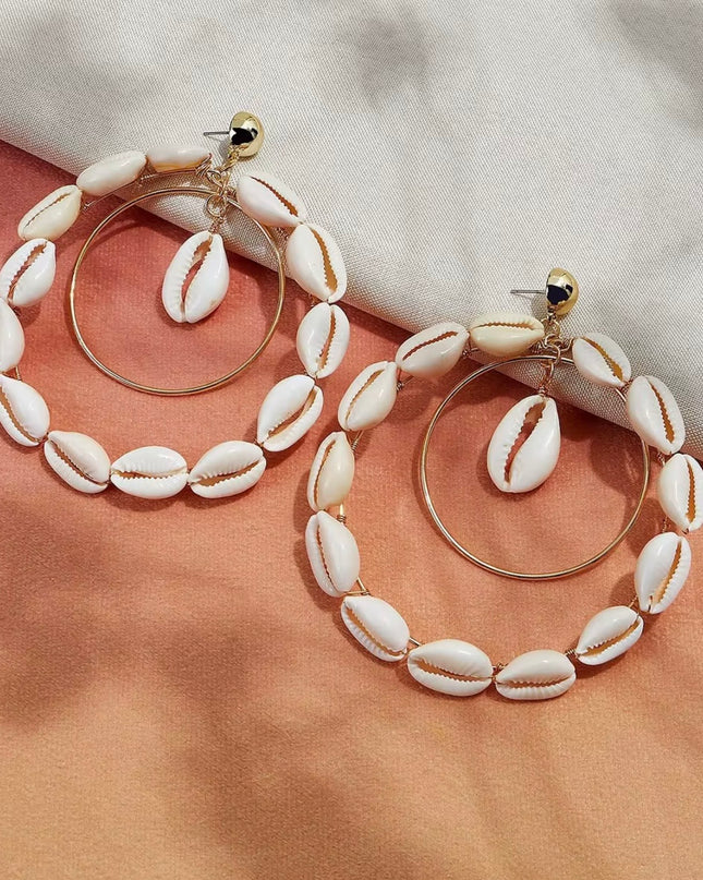 Shell Hoop Earrings - Tropical Statement Jewelry
