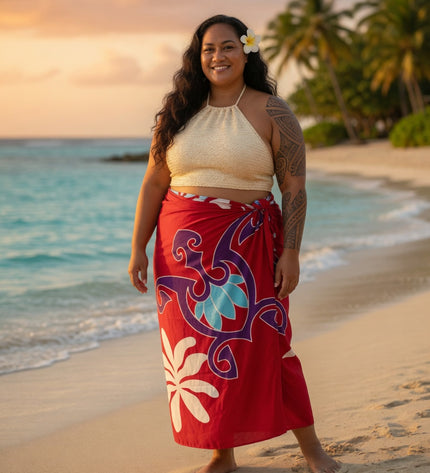 Pink Tropical Polynesian Rayon Sarong Beach Wrap Cover-Up