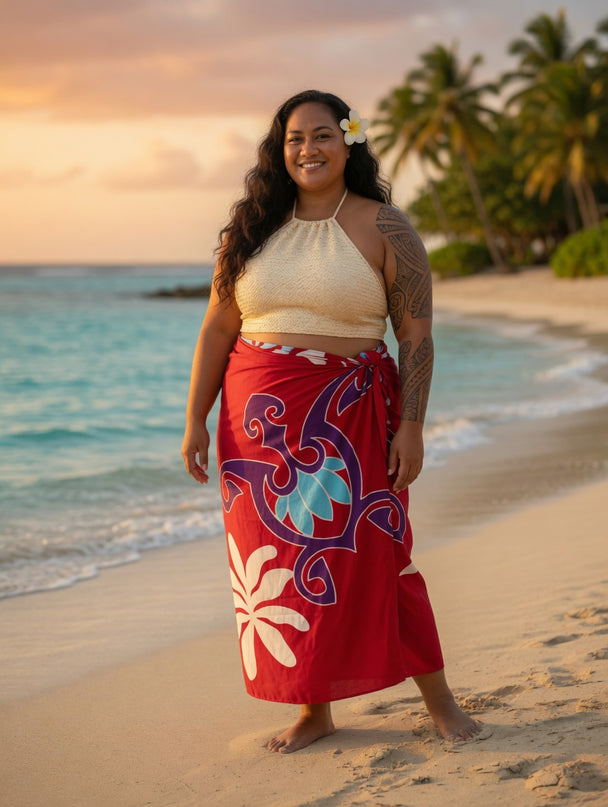 Pink Tropical Polynesian Rayon Sarong Beach Wrap Cover-Up
