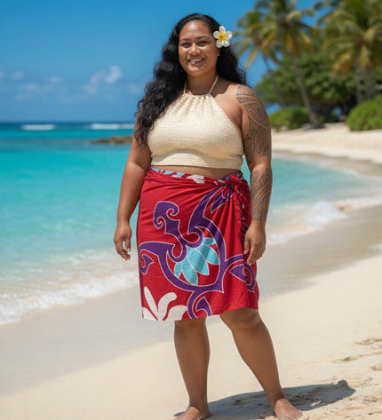 Pink Tropical Polynesian Rayon Sarong Beach Wrap Cover-Up