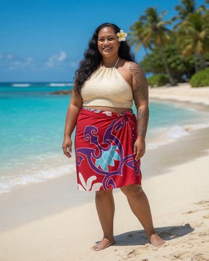 Pink Tropical Polynesian Rayon Sarong Beach Wrap Cover-Up