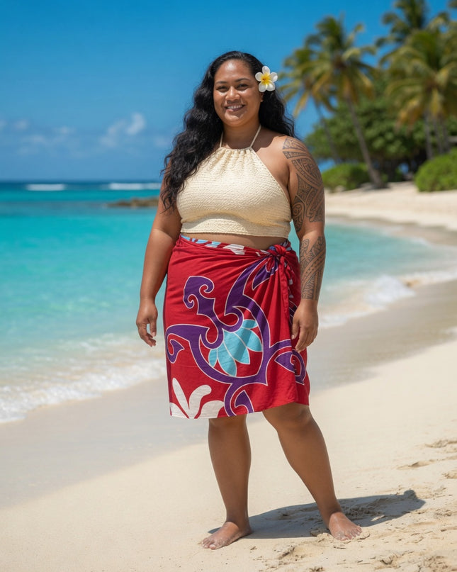 Pink Tropical Polynesian Rayon Sarong Beach Wrap Cover-Up
