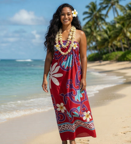 Pink Tropical Polynesian Rayon Sarong Beach Wrap Cover-Up