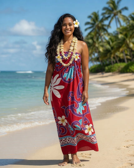 Pink Tropical Polynesian Rayon Sarong Beach Wrap Cover-Up