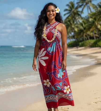 Pink Tropical Polynesian Rayon Sarong Beach Wrap Cover-Up