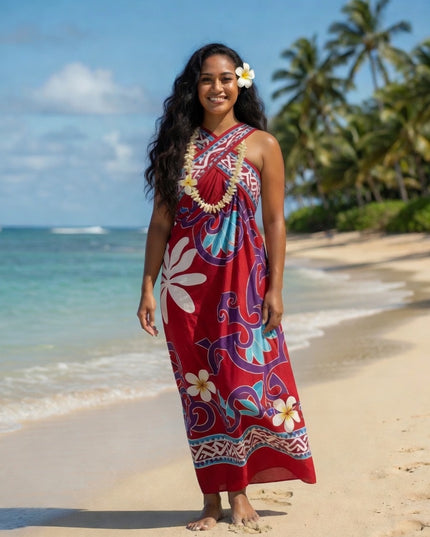 Pink Tropical Polynesian Rayon Sarong Beach Wrap Cover-Up