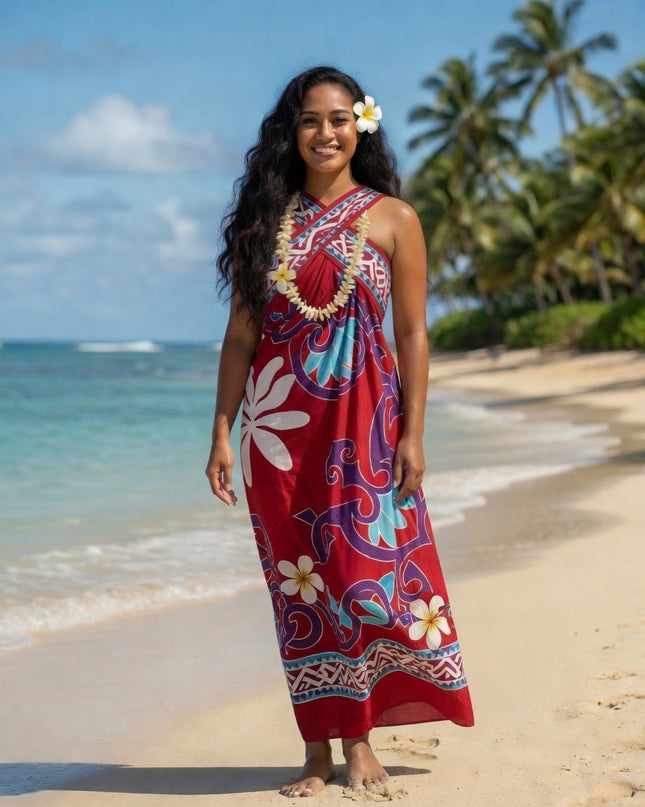 Pink Tropical Polynesian Rayon Sarong Beach Wrap Cover-Up