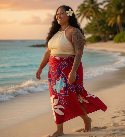 Pink Tropical Polynesian Rayon Sarong Beach Wrap Cover-Up