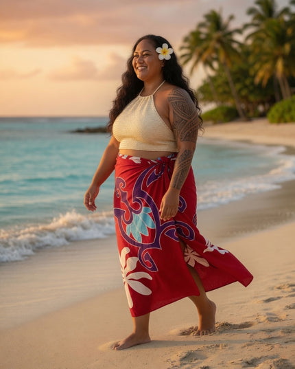 Pink Tropical Polynesian Rayon Sarong Beach Wrap Cover-Up