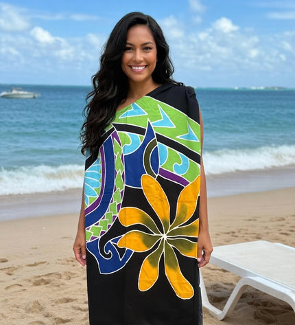 Black Tropical Flower Sarong