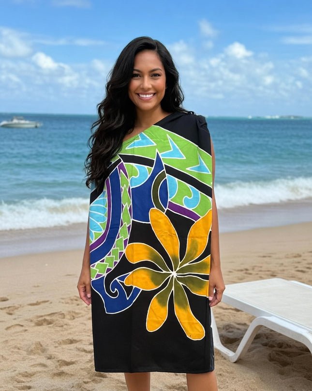 Black Tropical Flower Sarong