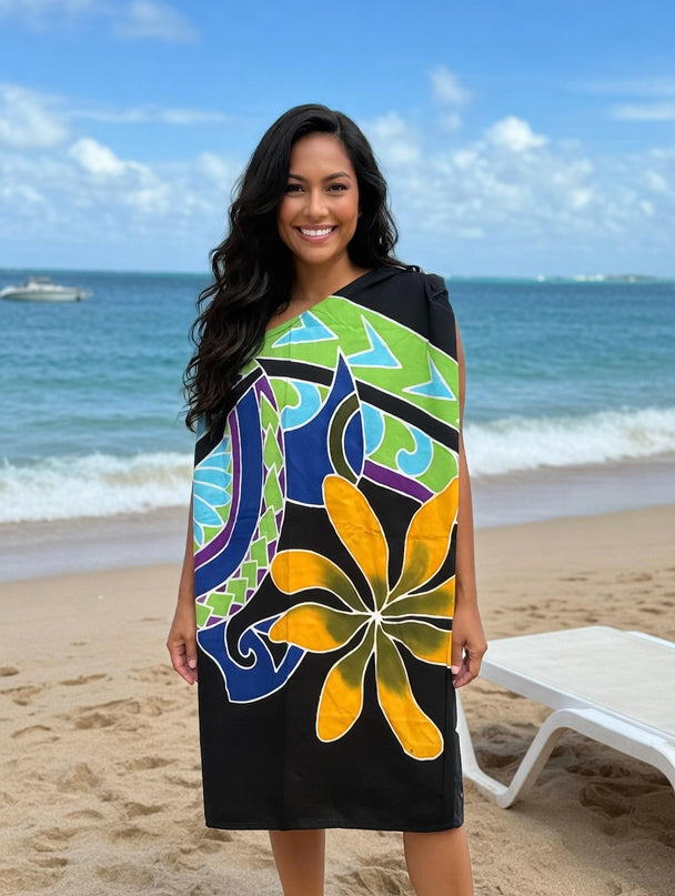 Black Tropical Flower Sarong