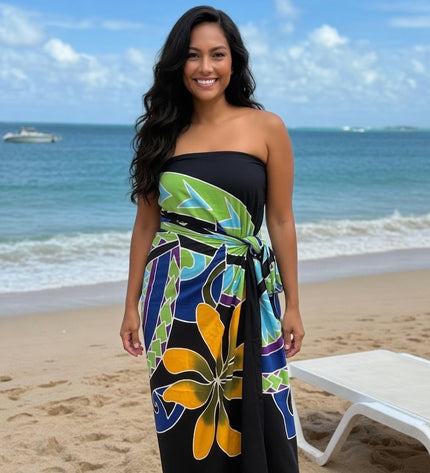 Black Tropical Flower Sarong