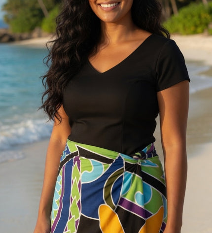 Black Tropical Flower Sarong