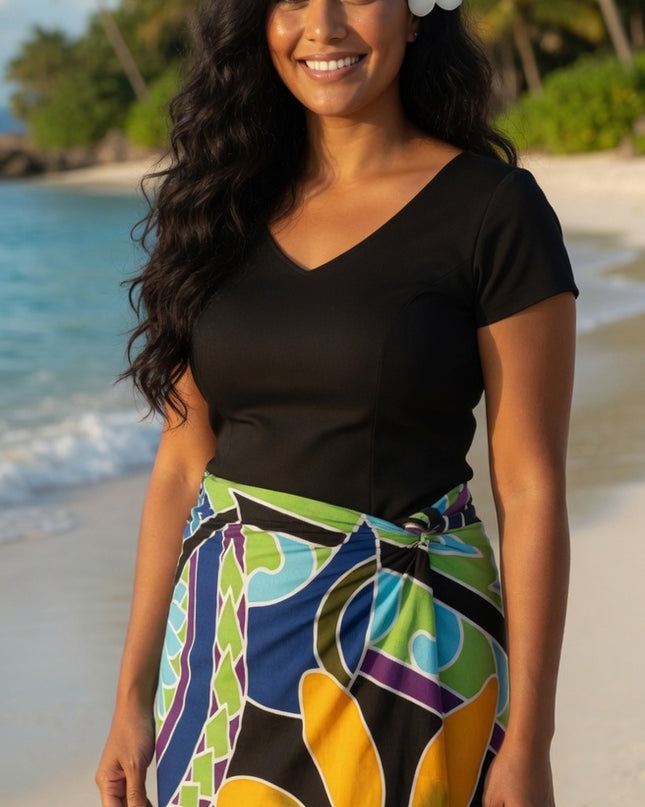 Black Tropical Flower Sarong