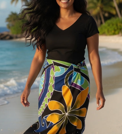 Black Tropical Flower Sarong