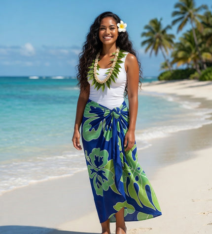 Blue Island Hibiscus Rayon Sarong Beach Wrap