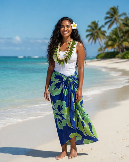 Blue Island Hibiscus Rayon Sarong Beach Wrap
