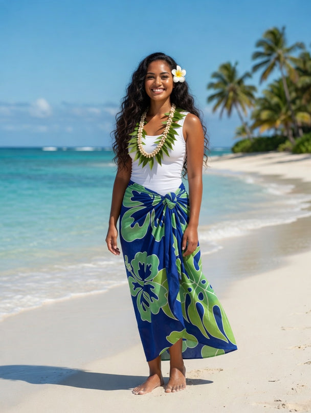 Blue Island Hibiscus Rayon Sarong Beach Wrap