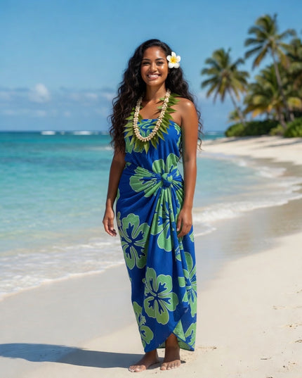 Blue Island Hibiscus Rayon Sarong Beach Wrap