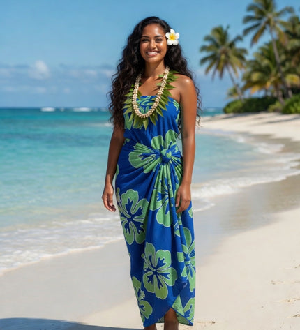 Blue Island Hibiscus Rayon Sarong Beach Wrap